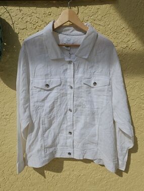 Jones New York White 100% Linen Button-Front Jacket W/ Pockets NWT